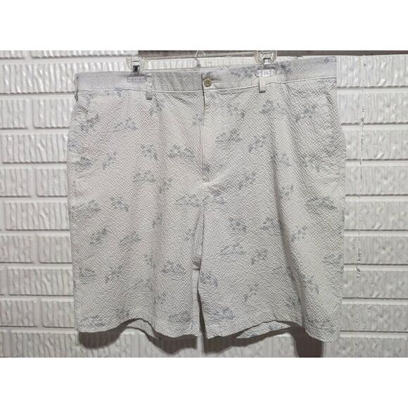 PGA Tour Men's White Gray Island Print Seersucker Flat Front Golf Shorts Size 42 - Picture 1 of 6
